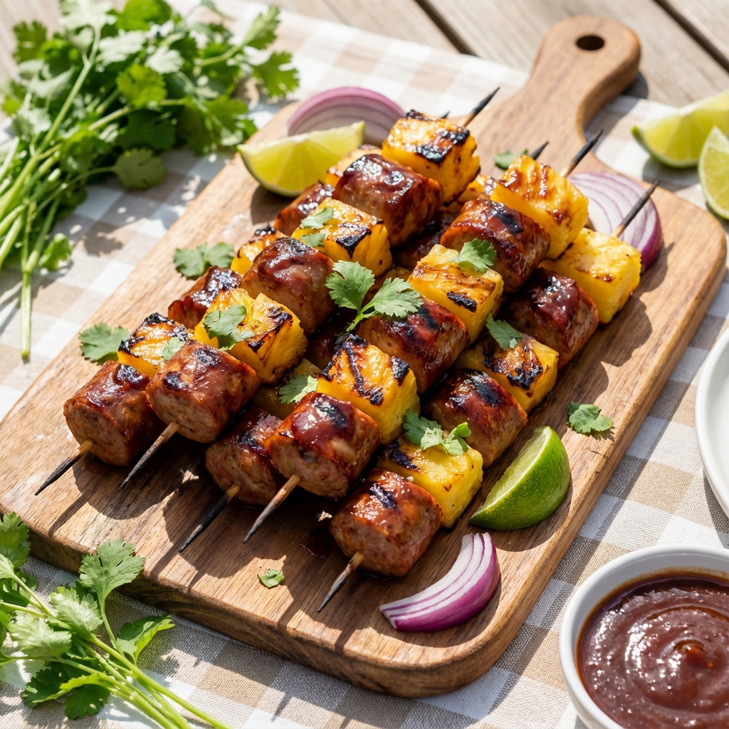 Grilled Pineapple & Sausage Skewers